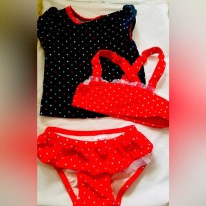 18 month 3 piece bathing suit set for baby girl polka dots